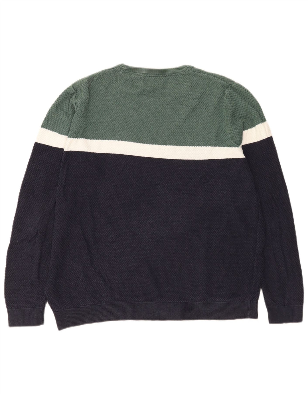 Marks & Spencer Mens Crew Neck Jumper Sweater Large Navy Blue Colourblock