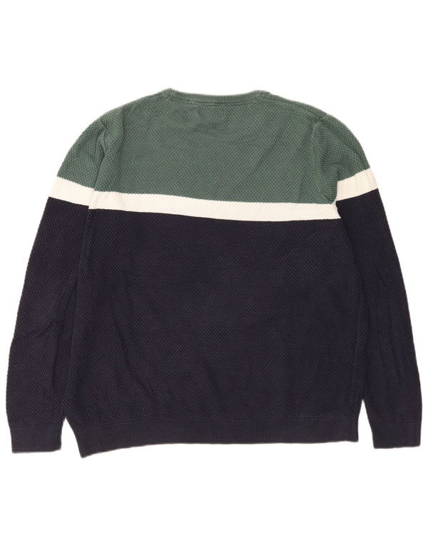 Marks & Spencer Mens Crew Neck Jumper Sweater Large Navy Blue Colourblock
