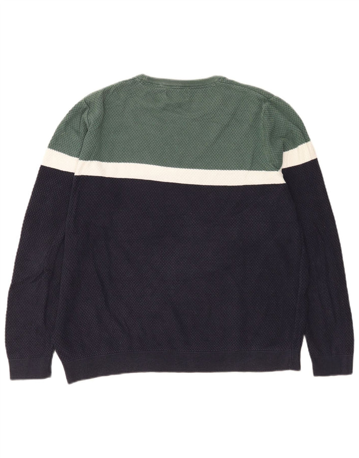 Marks & Spencer Mens Crew Neck Jumper Sweater Large Navy Blue Colourblock