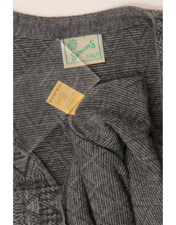 Vintage Mens Sleeveless Cardigan Sweater 2XL Grey Argyle/Diamond