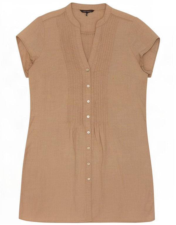 Laura Ashley Womens Short Sleeves Shirt Dress UK 14 Large Beige Linen