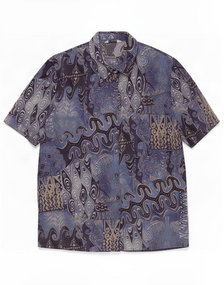 Dolomiten Womens Short Sleeve Shirt Blouse IT 47 Large Blue Patchwork
