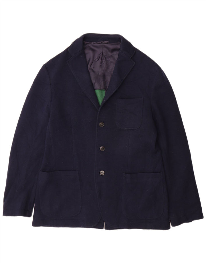 Fred Perry Mens 3 Button Blazer Jacket IT 42 XL Navy Blue Cotton