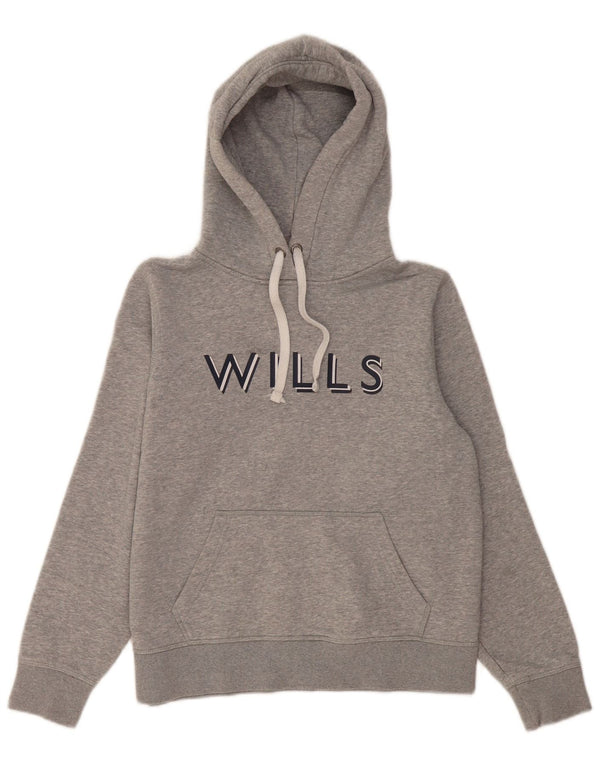 Jack Wills Womens Graphic Hoodie Jumper UK 12 Medium Grey Flecked Cotton