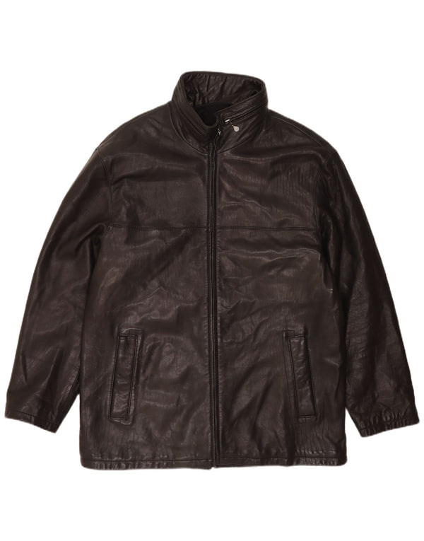 Pierre Cardin Mens Hooded Leather Jacket UK 44 2XL Black