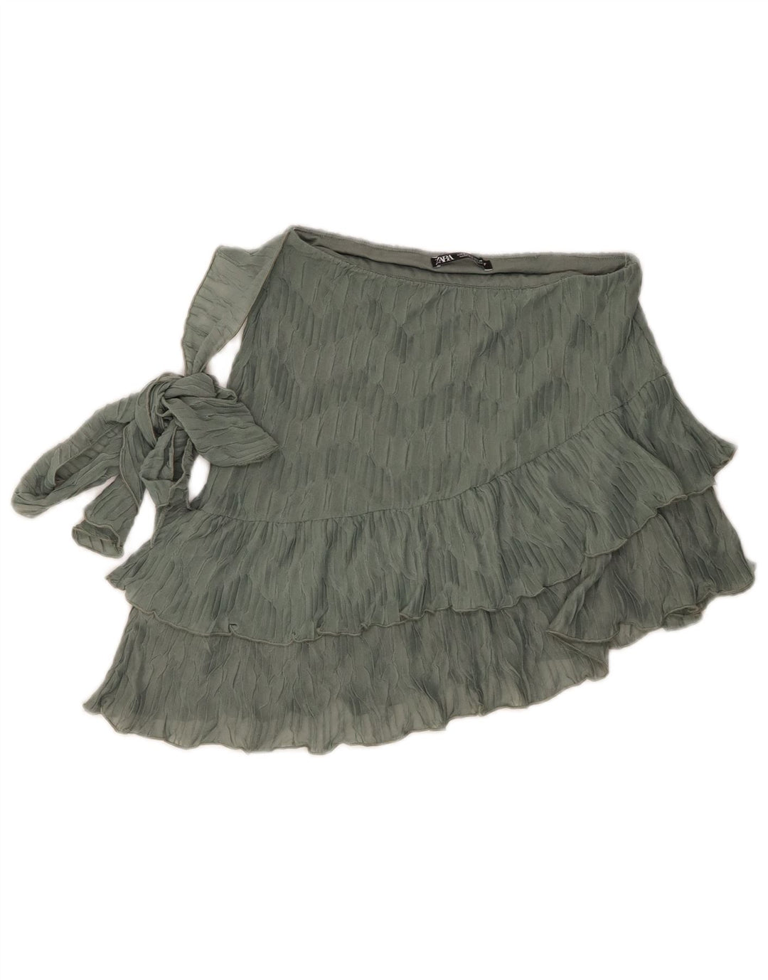 Zara Womens Mini Tiered Skirt Small W26  Green Polyester