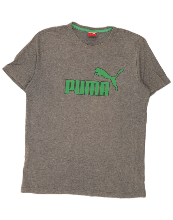 PUMA Mens Graphic T-Shirt Top Medium Grey Flecked Cotton