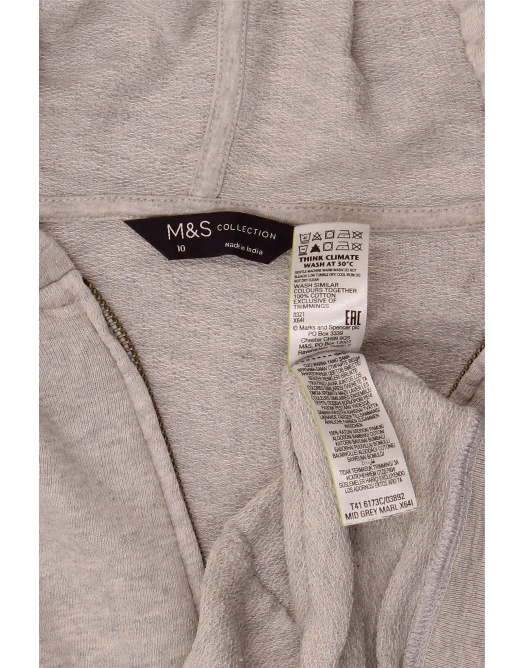 Marks & Spencer Womens Oversized Zip Hoodie Sweater UK 10 Small Grey Cotton