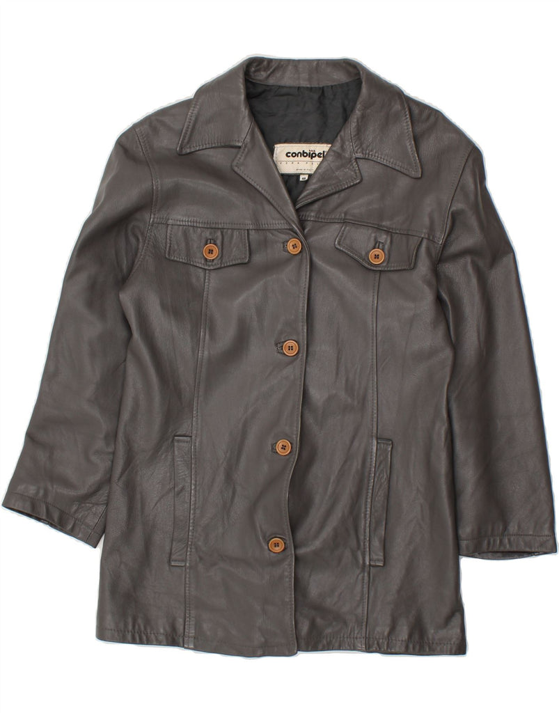 CONBIPEL Womens Leather Coat IT 46 Large Grey Leather Vintage Conbipel and Second-Hand Conbipel from Messina Hembry 