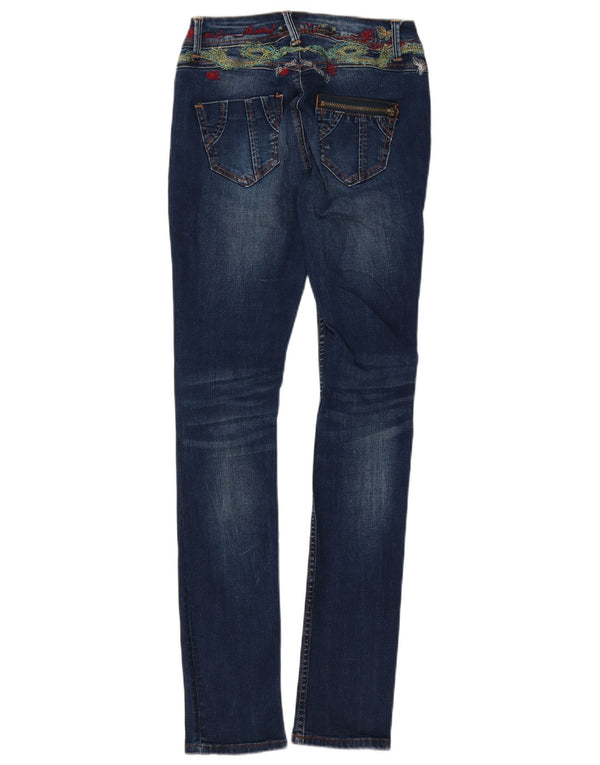 Desigual Womens Skinny Jeans W26 L32 Blue Floral Cotton