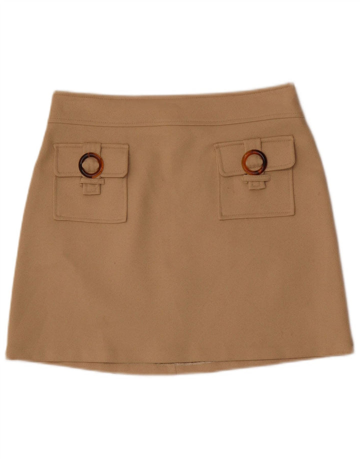 Vintage Womens Mini Skirt Large W30 Beige Wool