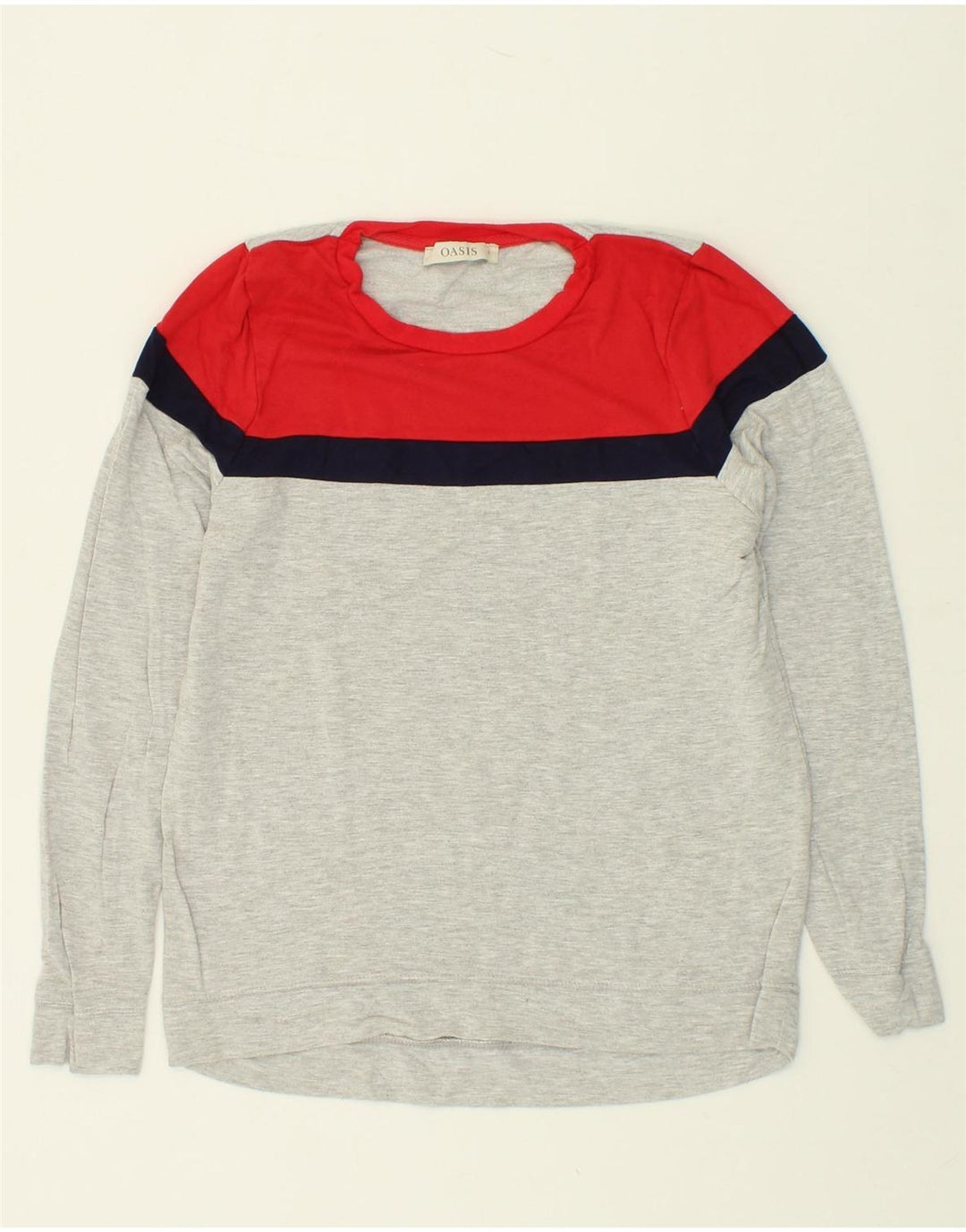 OASIS Womens Sweatshirt Jumper UK 10 Small Grey Colourblock Viscose Vintage Oasis and Second-Hand Oasis from Messina Hembry 