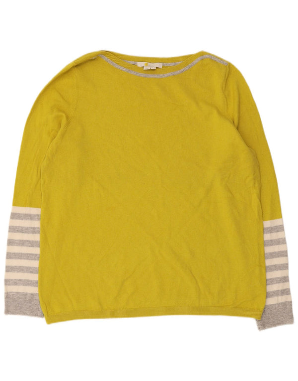 Boden Womens Boat Neck Jumper Sweater UK 12 Medium Yellow Striped Cotton