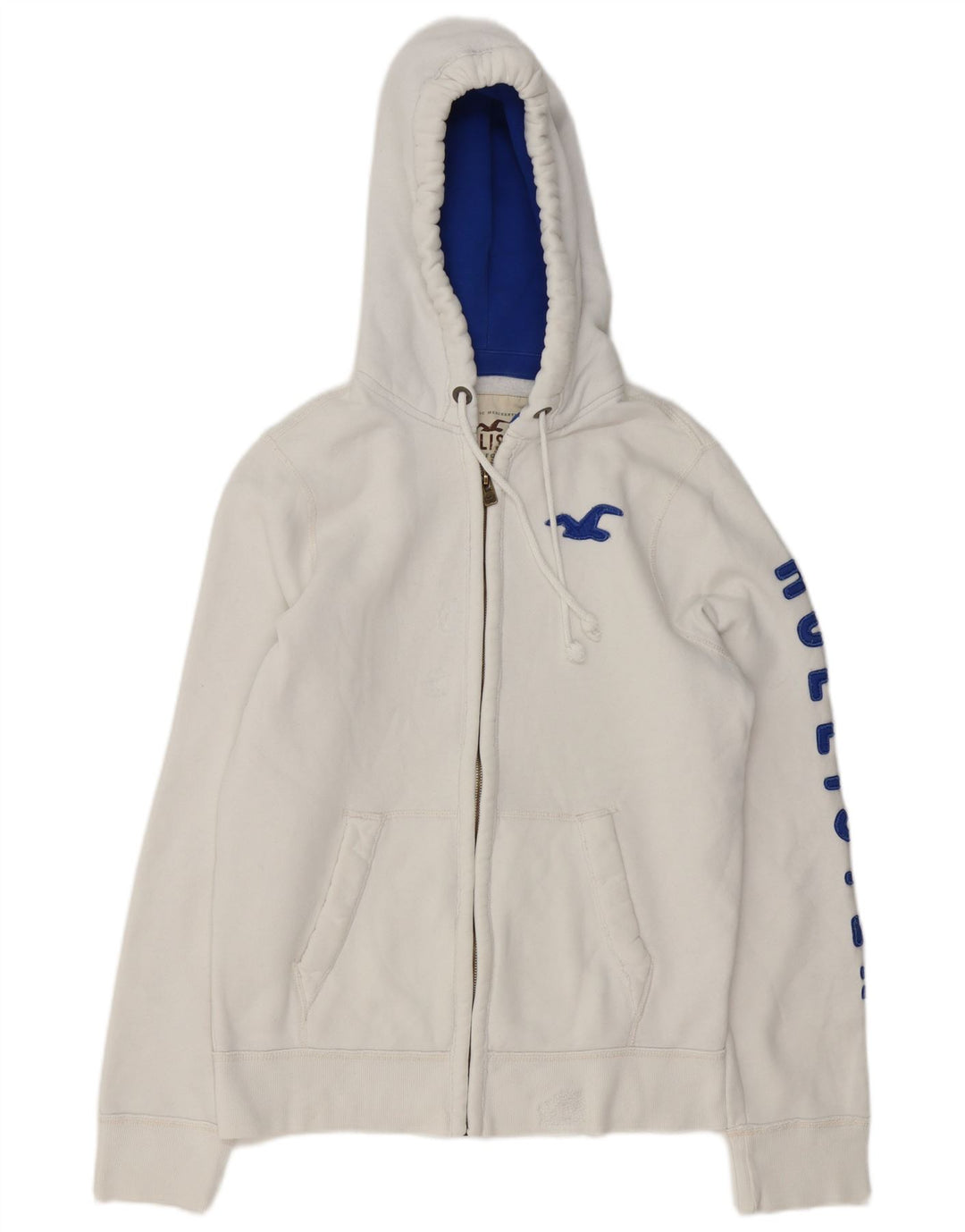 Hollister Mens Graphic Zip Hoodie Sweater Medium White Cotton