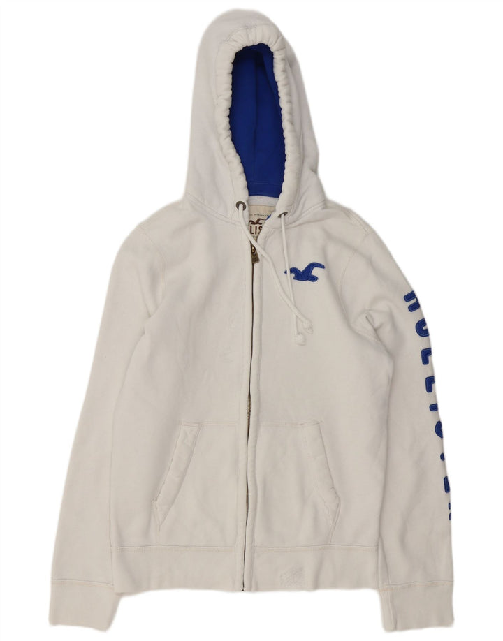 Hollister Mens Graphic Zip Hoodie Sweater Medium White Cotton