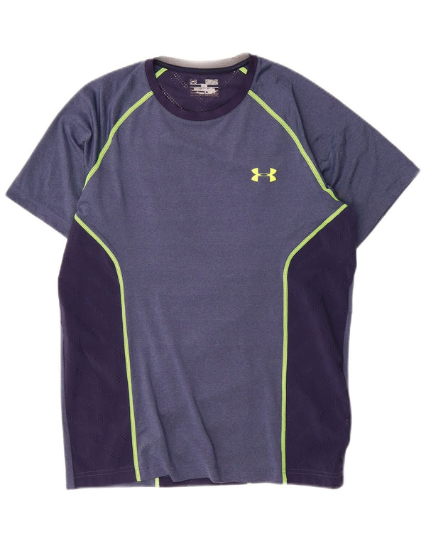 Under Armour Mens Heat Gear T-Shirt Top Medium Navy Blue Colourblock