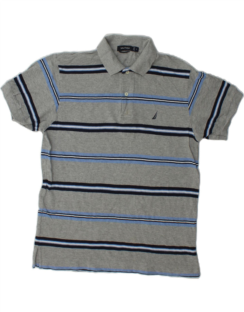 NAUTICA Mens Polo Shirt Small Grey Striped Cotton Vintage Nautica and Second-Hand Nautica from Messina Hembry 