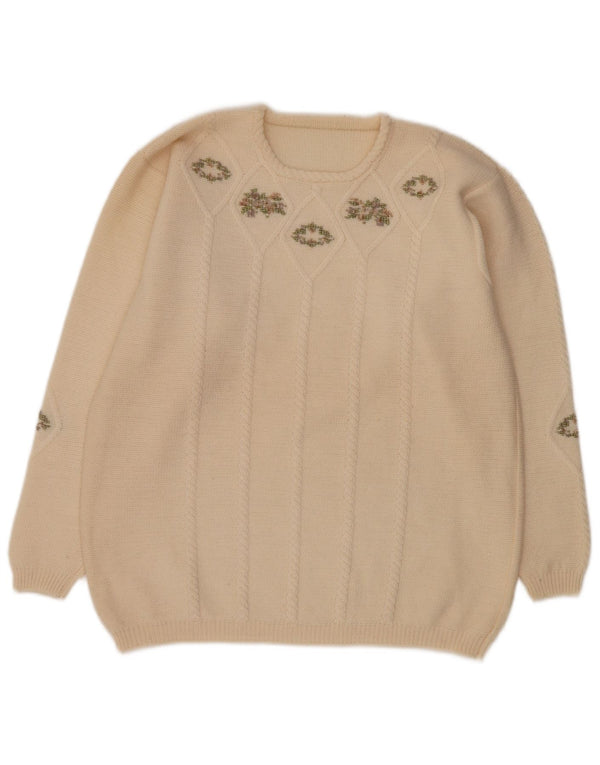 Vintage Womens Crew Neck Jumper Sweater UK 16 Large Off White