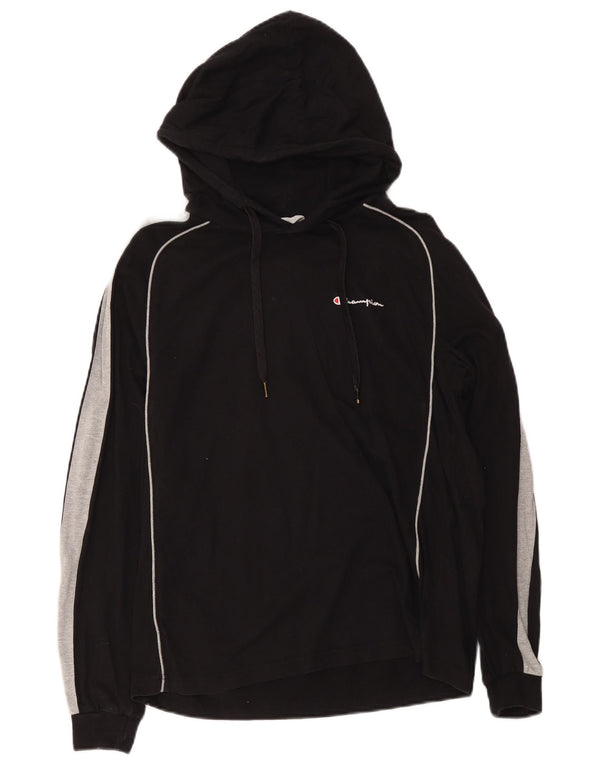 Champion Mens Hooded Top Long Sleeve Medium Black Colourblock Cotton