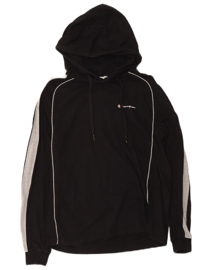 Champion Mens Hooded Top Long Sleeve Medium Black Colourblock Cotton