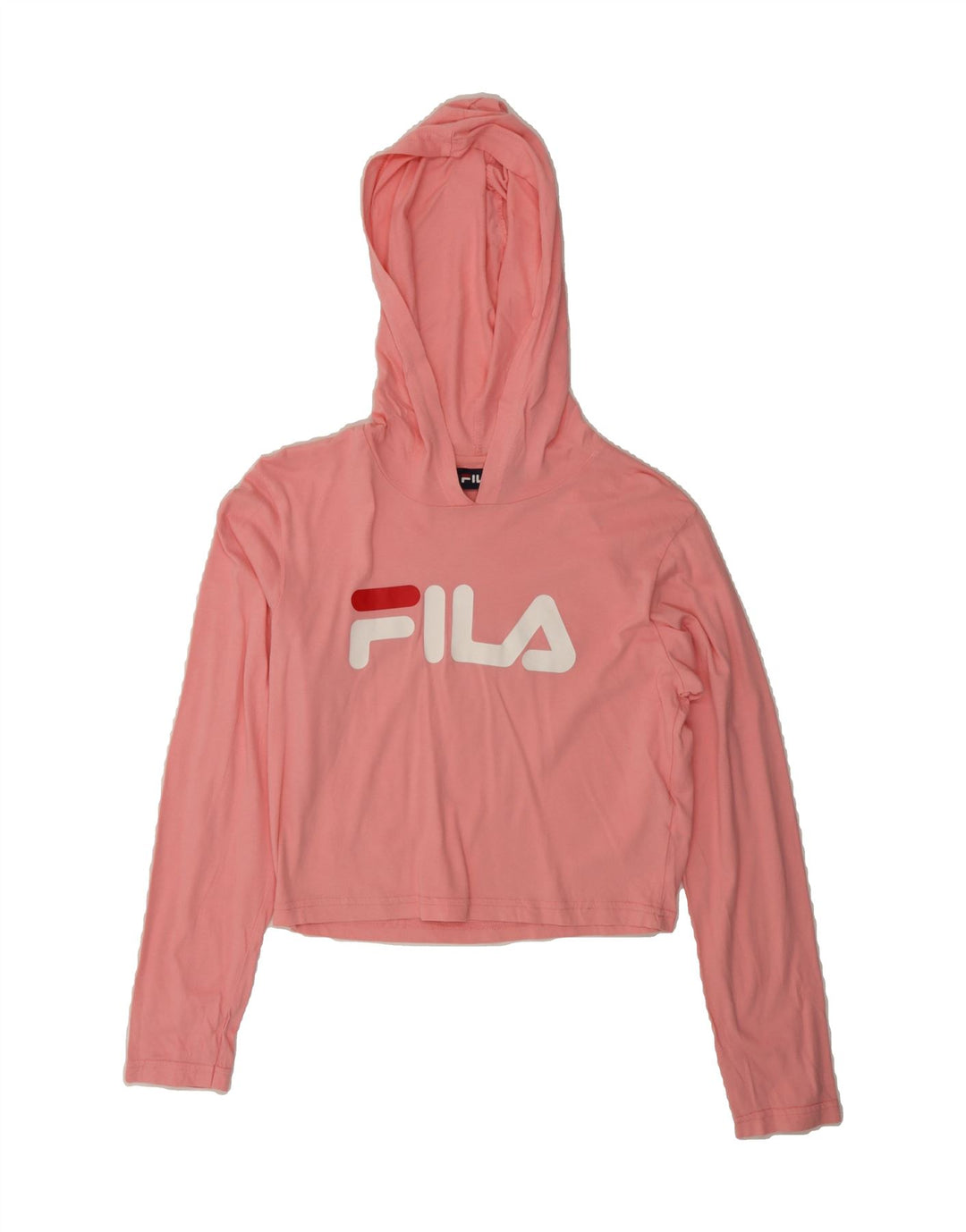 FILA Womens Graphic Crop Hoodie Jumper UK 12 Medium Pink Cotton Vintage Fila and Second-Hand Fila from Messina Hembry 