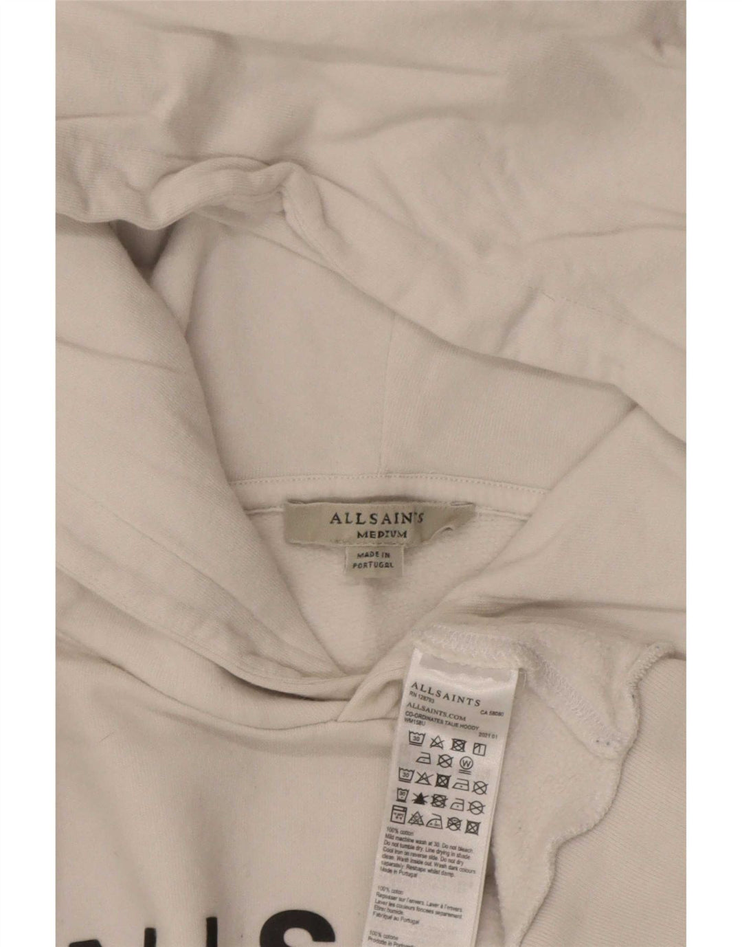 All Saints Womens Oversized Crop Graphic Hoodie Jumper UK 14 Medium White