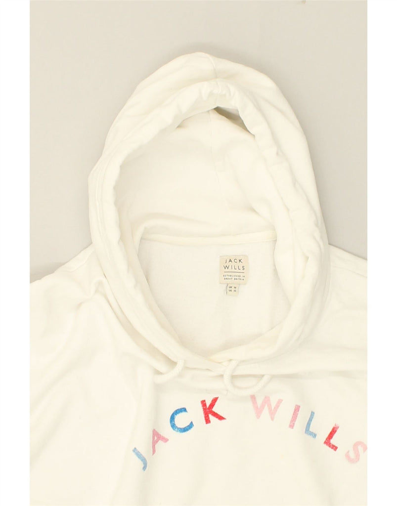 JACK WILLS Womens Crop Graphic Sweatshirt Jumper UK 16 Large  White Cotton | Vintage Jack Wills | Thrift | Second-Hand Jack Wills | Used Clothing | Messina Hembry 