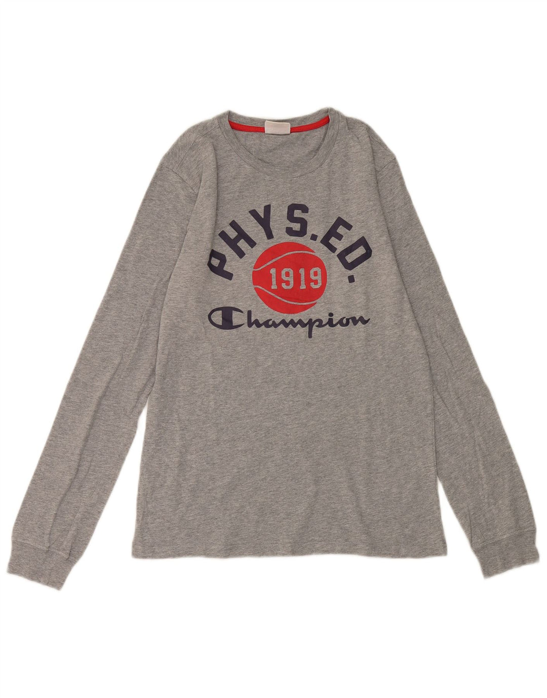 CHAMPION Boys Graphic Top Long Sleeve 13-14 Years XL Grey