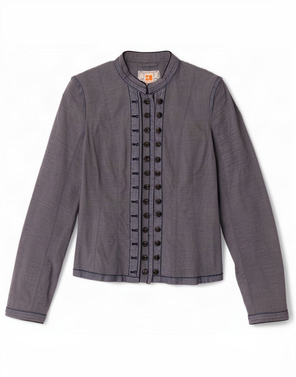 Hugo Boss Womens Shirt Blouse UK 8 Small Navy Blue Pinstripe Linen