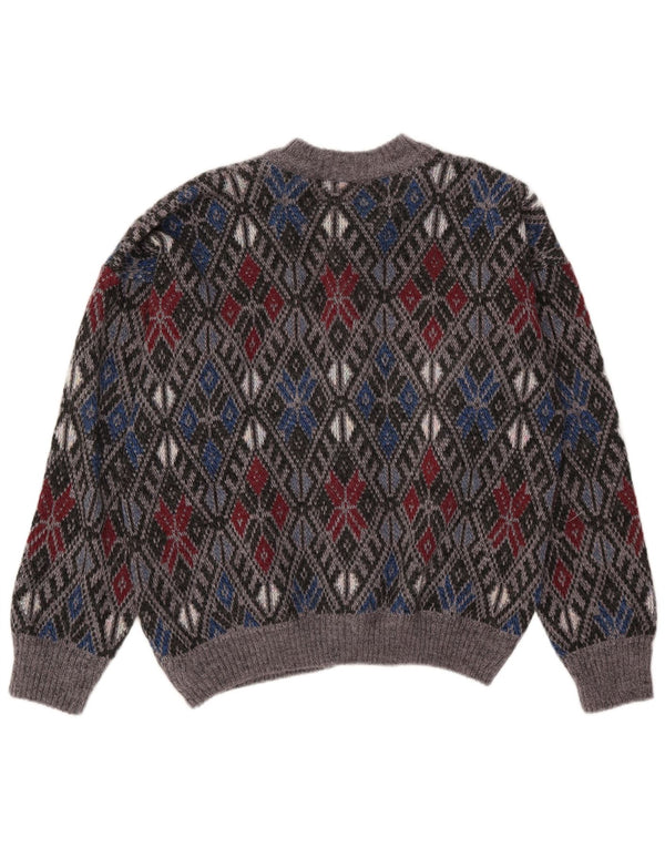 Vintage Mens Cardigan Sweater Medium Grey Argyle/Diamond Acrylic