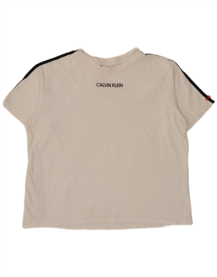 CALVIN KLEIN Mens Graphic T-Shirt Top Large White Striped