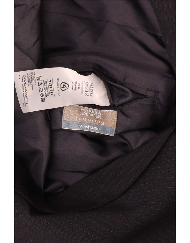 Marks & Spencer Mens 3 Button Blazer Jacket UK 46 XL Navy Blue Pinstripe