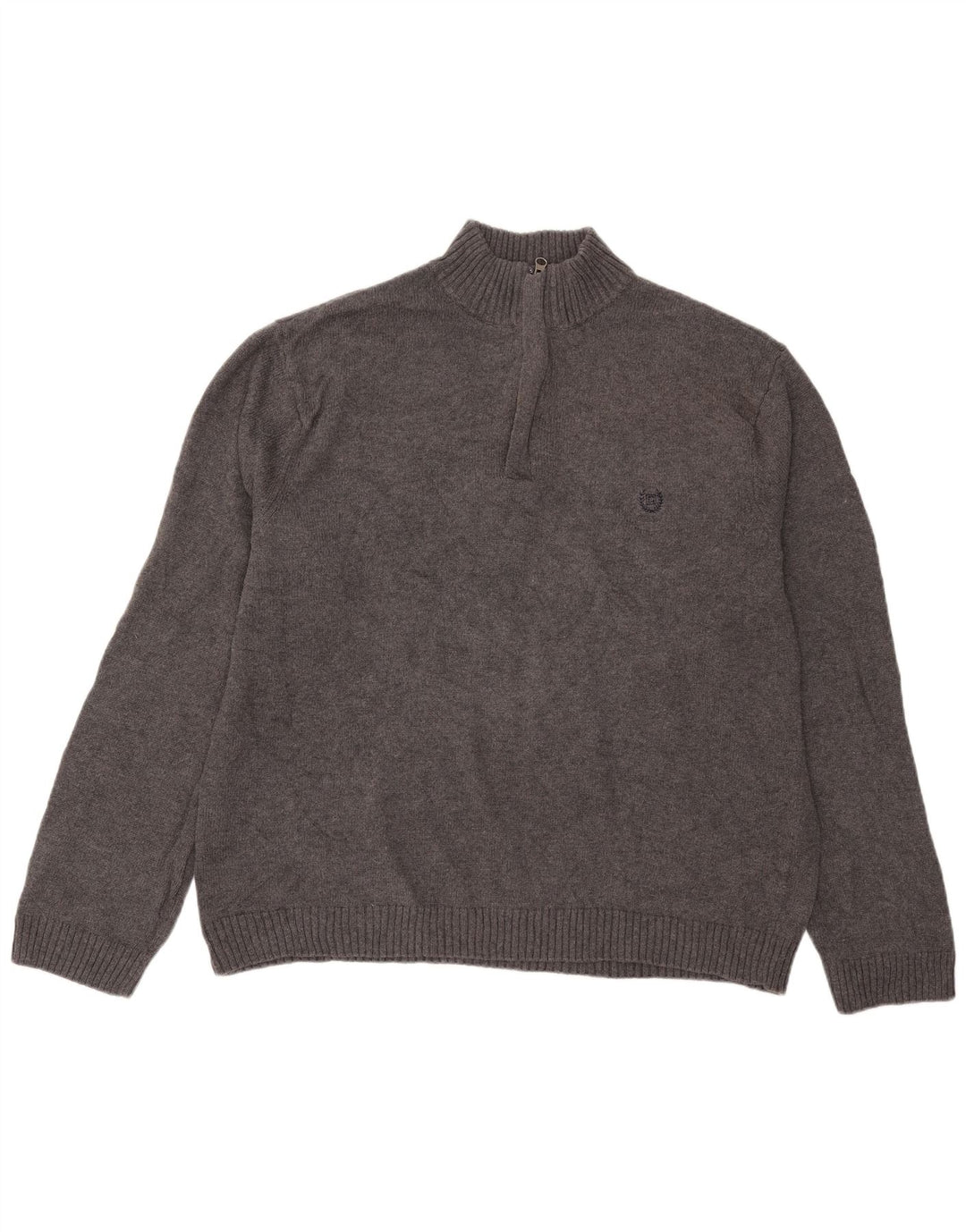 Chaps Mens Zip Neck Jumper Sweater XL Grey Cotton