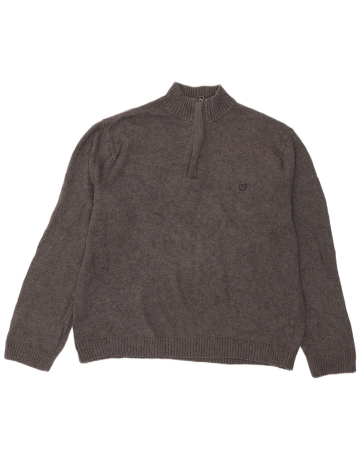 Chaps Mens Zip Neck Jumper Sweater XL Grey Cotton