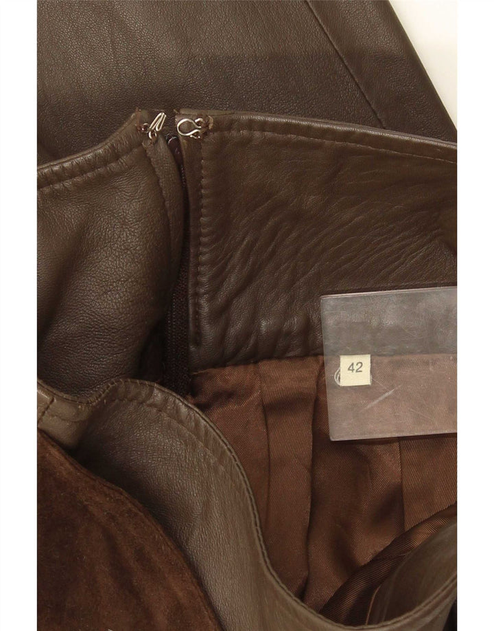 Vintage Womens Leather Flared Skirt IT 42 Medium W26 Brown