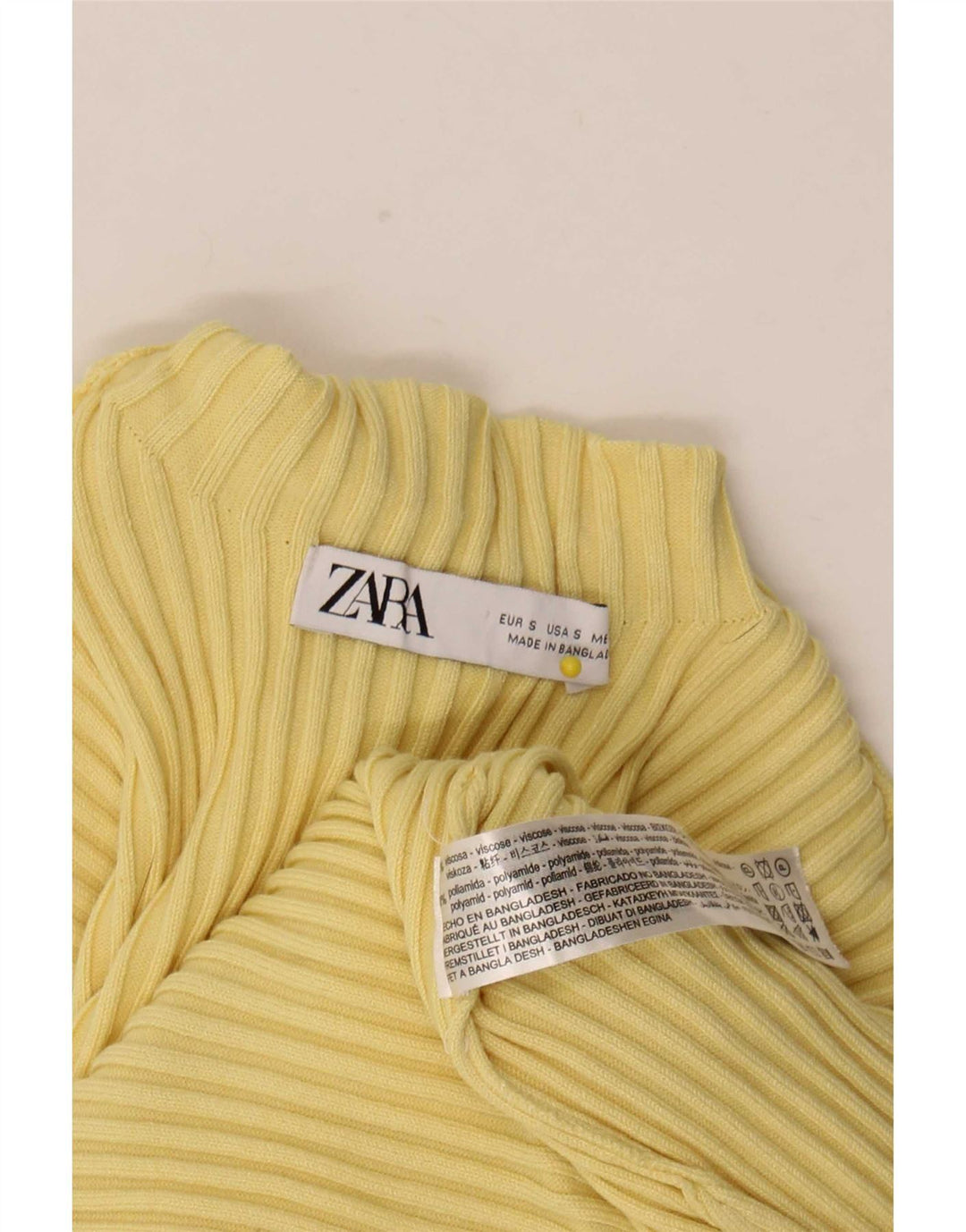 Zara Womens Crop Top Long Sleeve UK 8 Small Yellow Viscose