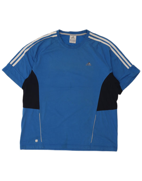 Adidas Mens Climalite T-Shirt Top Large Blue Colourblock