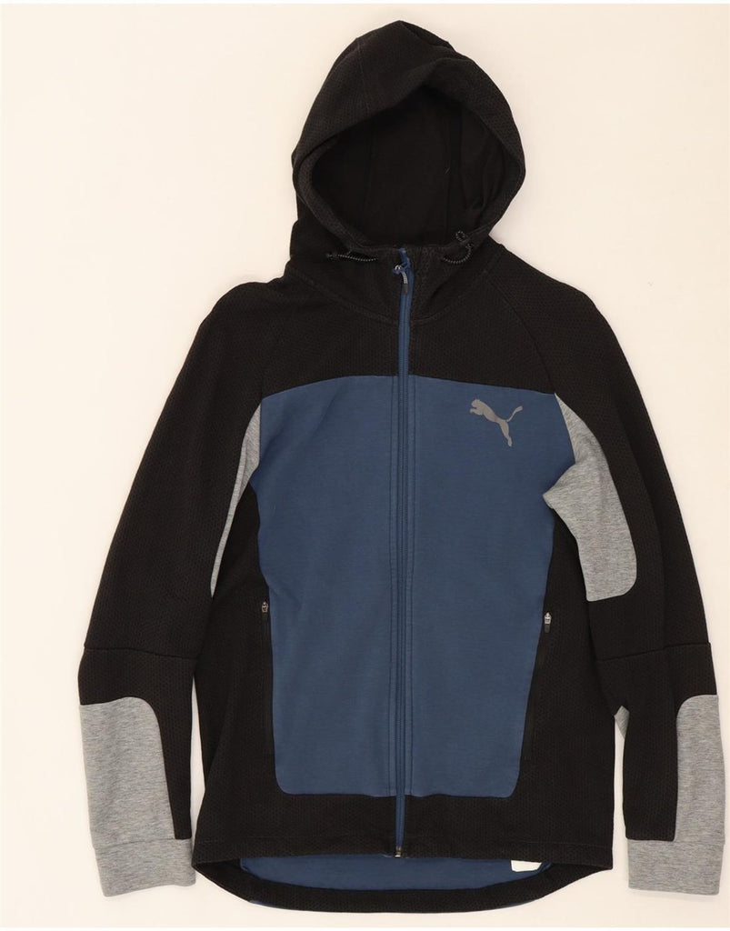 PUMA Mens Zip Hoodie Sweater Medium Black Colourblock Cotton Vintage Puma and Second-Hand Puma from Messina Hembry 