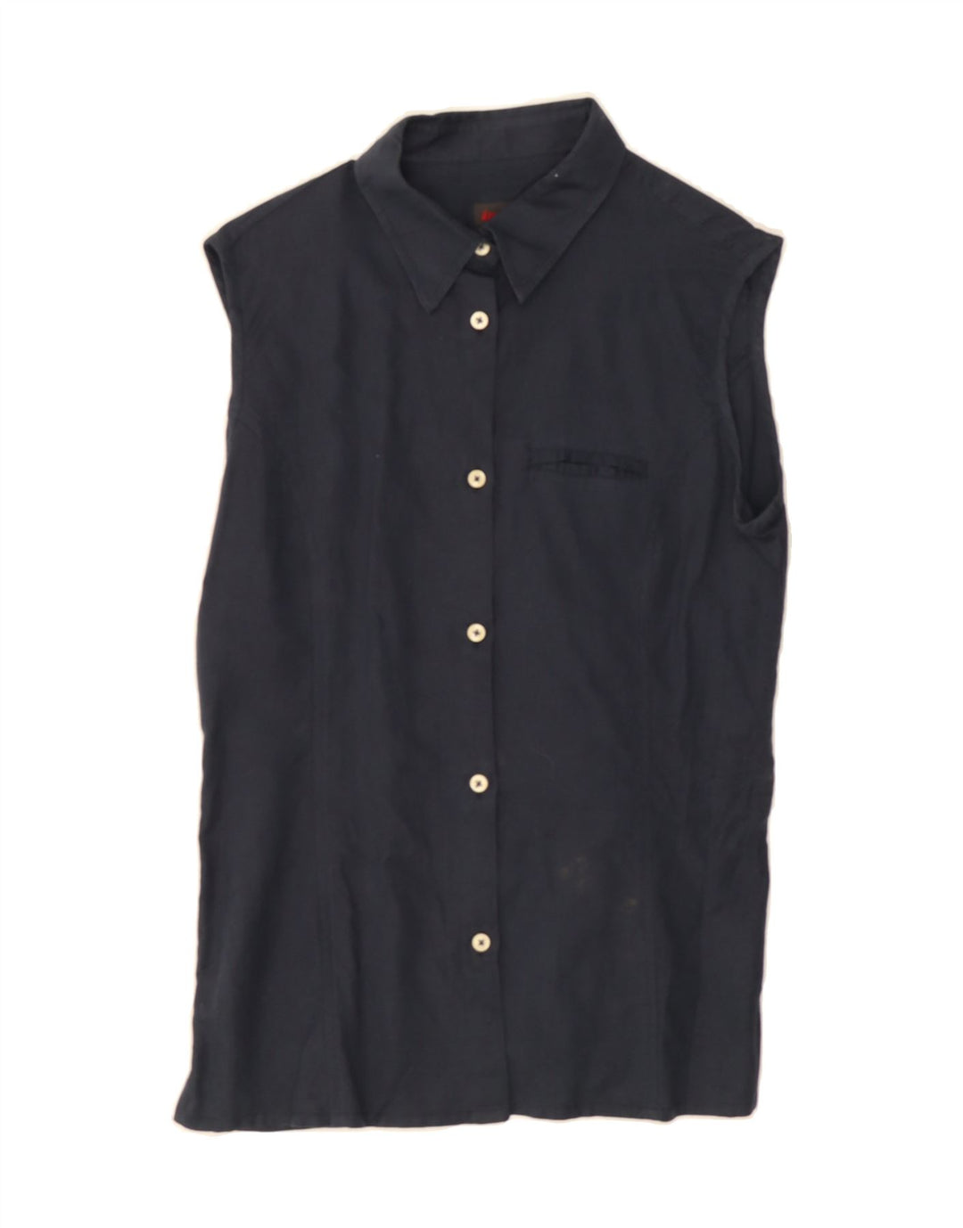 INVICTA Womens Sleeveless Shirt Blouse UK 12 Medium Navy Blue Linen Vintage Invicta and Second-Hand Invicta from Messina Hembry 