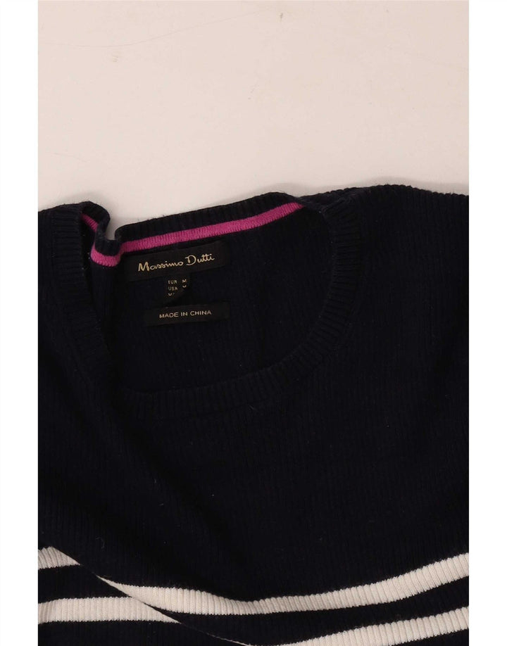 Massimo Dutti Womens Crew Neck Jumper Sweater UK 12 Medium Navy Blue