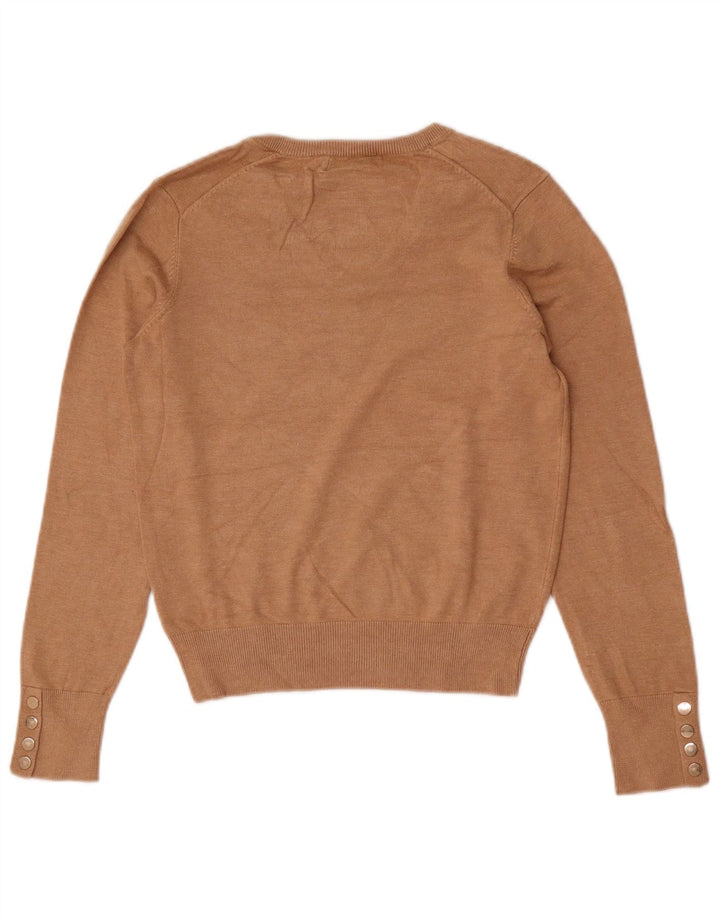 Oasis Womens Crop V-Neck Jumper Sweater UK 12 Medium Beige Viscose