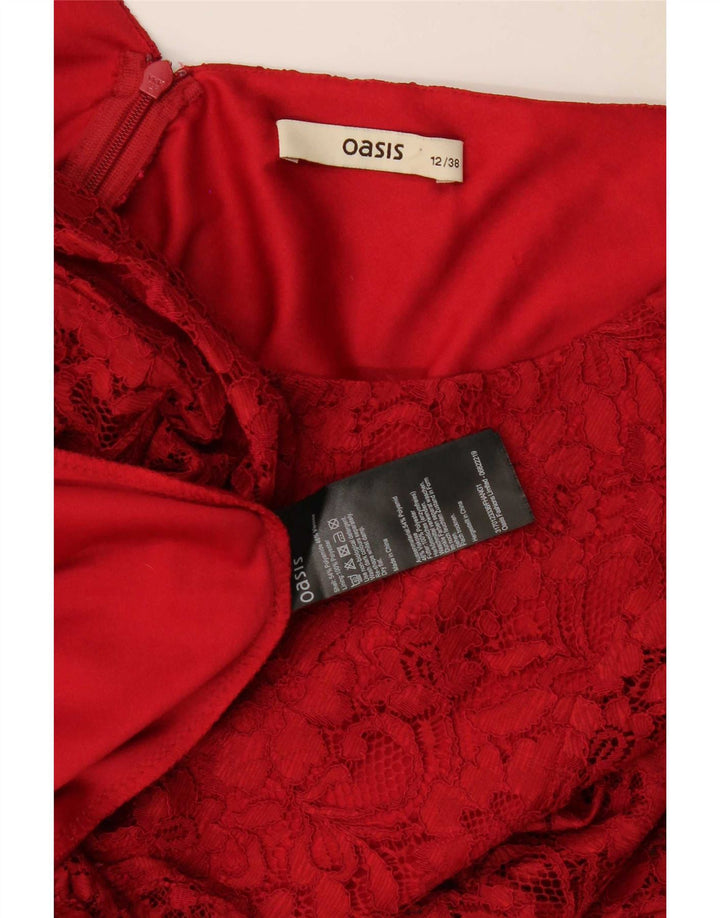 Oasis Womens 3/4 Sleeve Sheath Dress UK 12 Medium Red Floral Polyamide