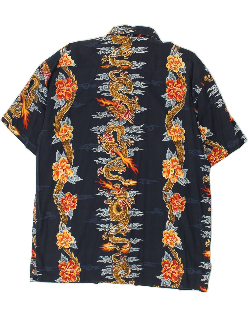 VINTAGE Mens Hawaiian Short Sleeve Shirt Large Navy Blue Floral Cotton | Vintage Vintage | Thrift | Second-Hand Vintage | Used Clothing | Messina Hembry 