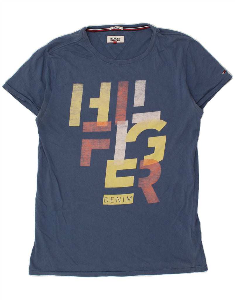 TOMMY HILFIGER Mens Graphic T-Shirt Top Large Blue Cotton | Vintage Tommy Hilfiger | Thrift | Second-Hand Tommy Hilfiger | Used Clothing | Messina Hembry 