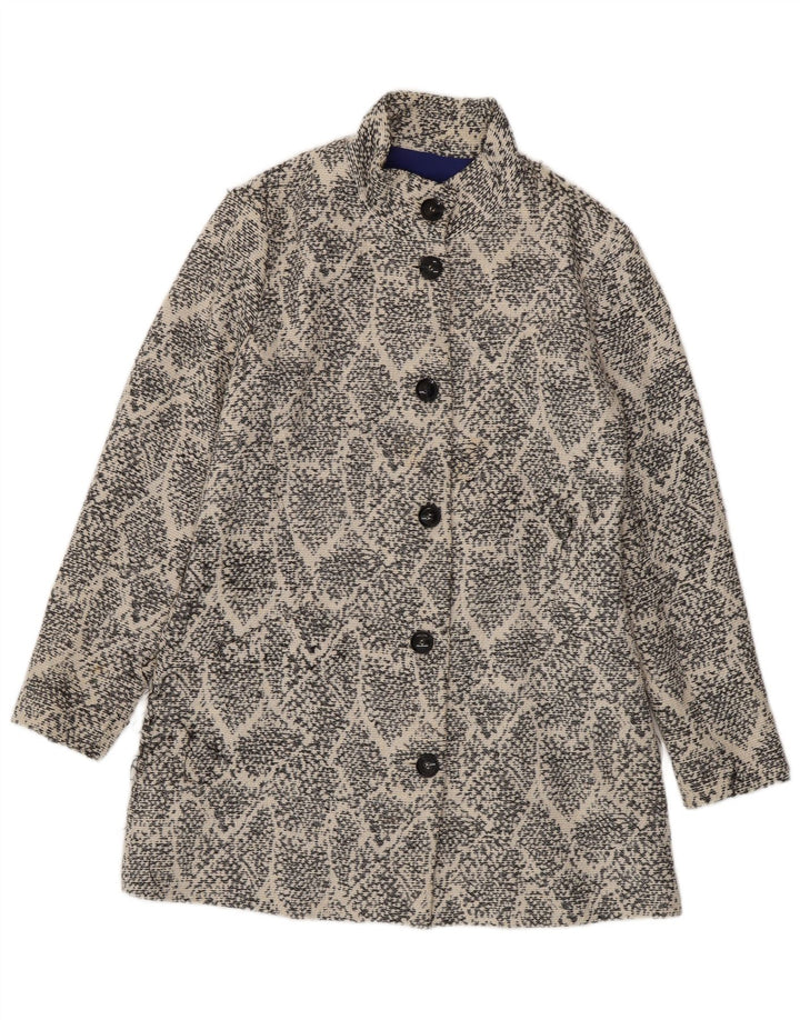 Desigual Womens Abstract Pattern Overcoat EU 44 XL White Cotton