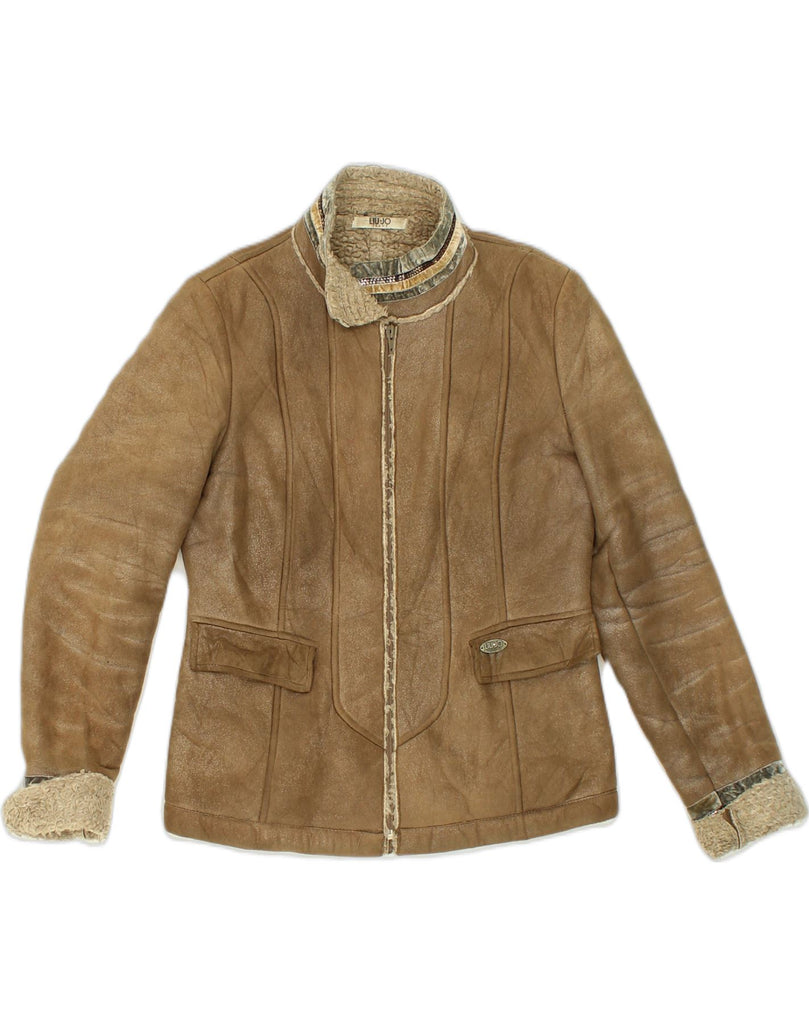 LIU JO Womens Sherpa Jacket IT 42 Medium Brown Polyester | Vintage Liu Jo | Thrift | Second-Hand Liu Jo | Used Clothing | Messina Hembry 