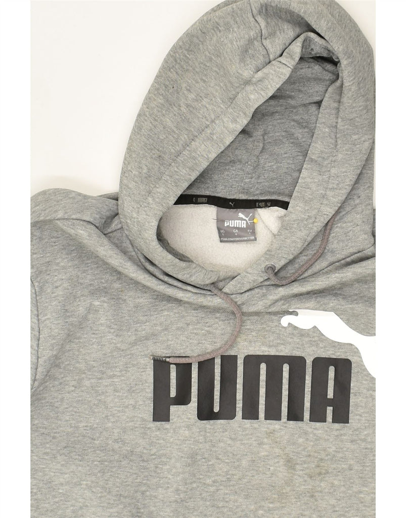 PUMA Womens Graphic Hoodie Jumper UK 16 Large Grey Cotton | Vintage Puma | Thrift | Second-Hand Puma | Used Clothing | Messina Hembry 