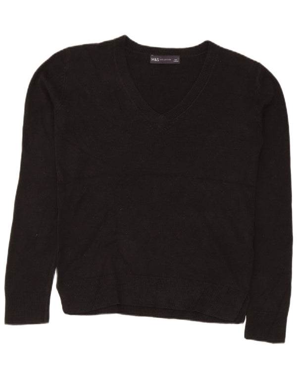 Marks & Spencer Womens V-Neck Jumper Sweater UK 6 XS Black Acrylic