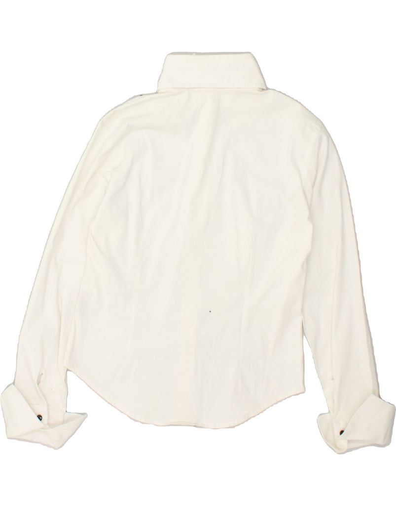 ENARA CAMICE Womens Graphic Shirt UK 12 Medium White Cotton | Vintage Enara Camice | Thrift | Second-Hand Enara Camice | Used Clothing | Messina Hembry 