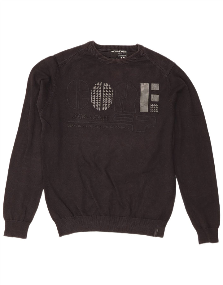 Jack & Jones Mens Graphic Regular Fit Crew Neck Jumper Sweater Medium Black